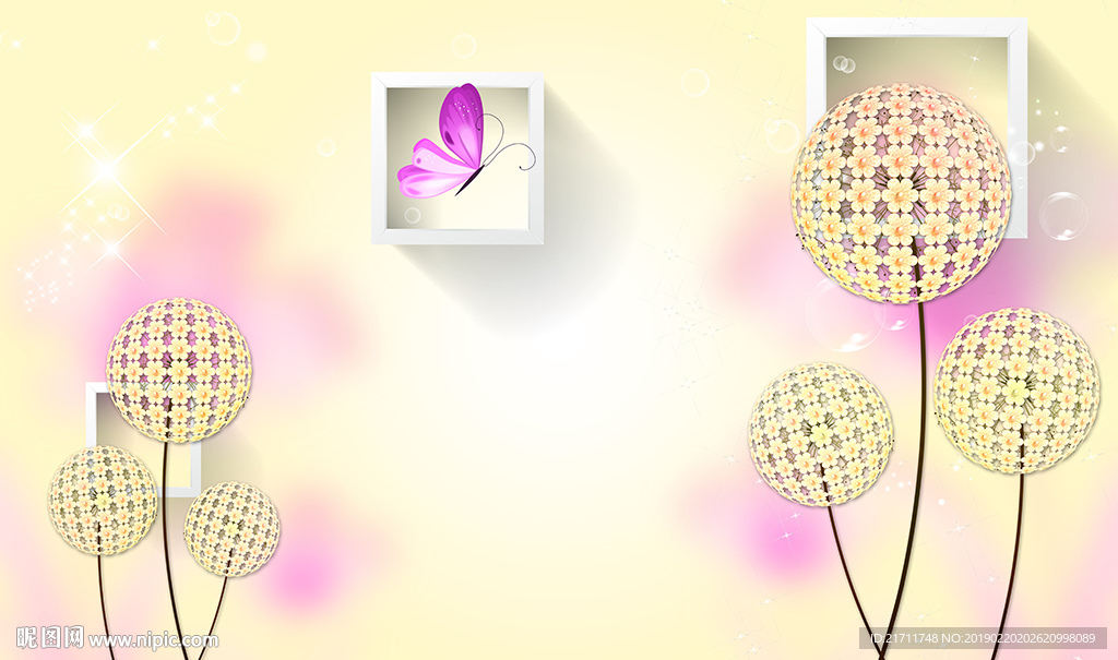 梦幻蒲公英蝴蝶简约框框电视背景