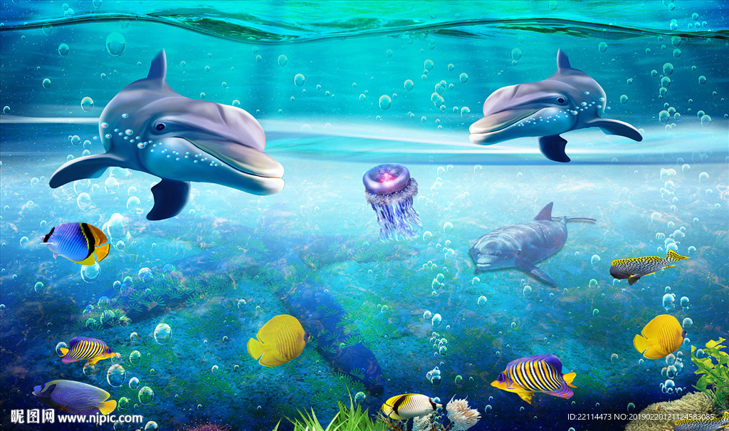 3D唯美热带海底世界电视背景墙