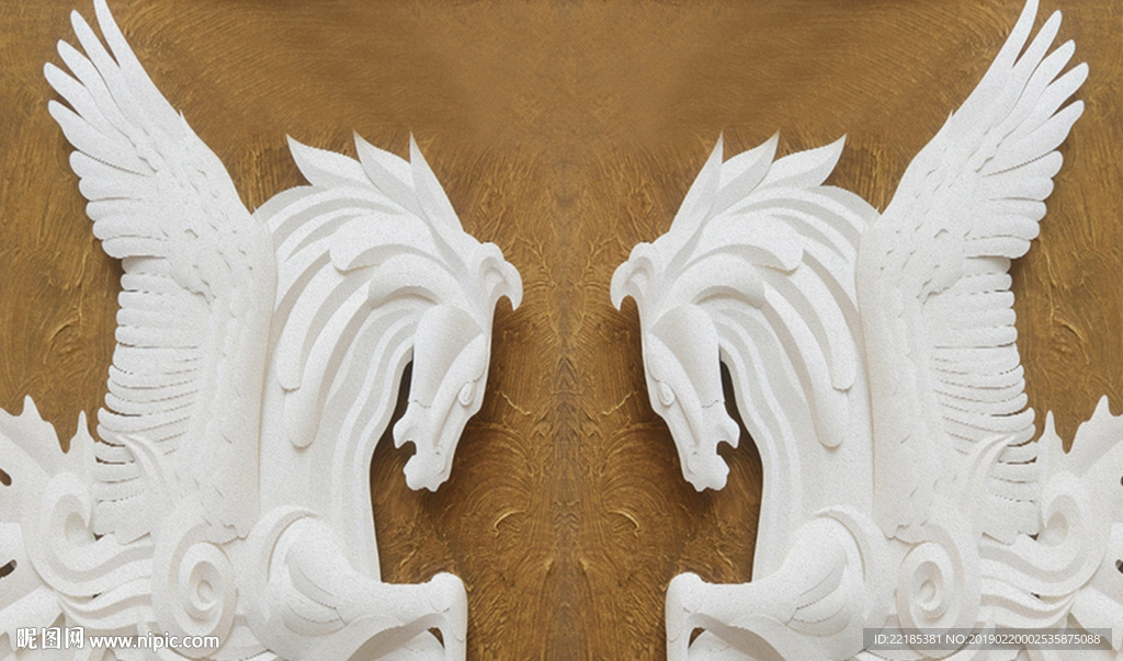 白色骏马立体马到成功背景墙