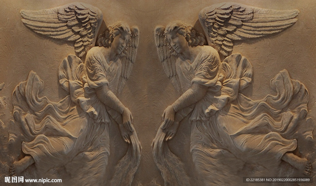 立体浮雕神话人物天使背景墙