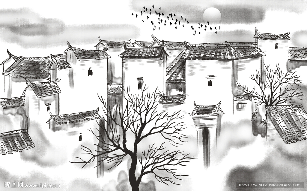 中式水墨线条玄关屏风电视背景墙