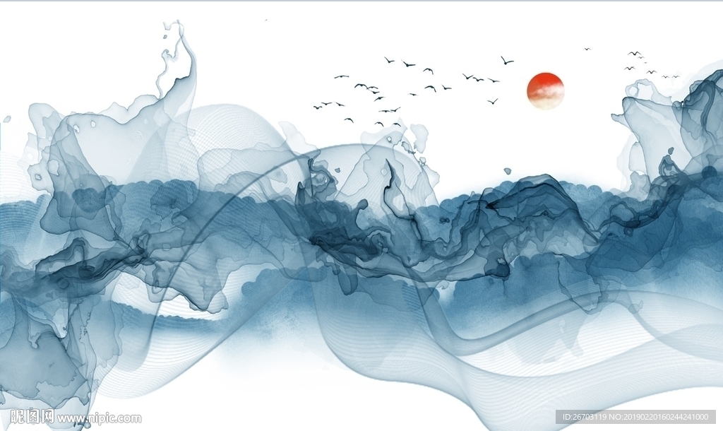 新款意境抽象山水画背景墙