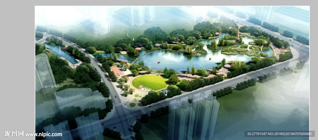水景公园鸟瞰效果图