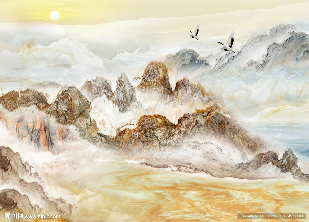 高山流水大理石纹山水电视背景墙