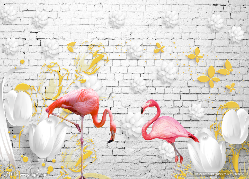 现代火烈鸟背景墙装饰