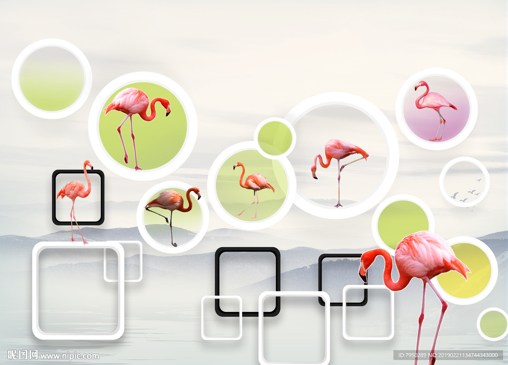 现代火烈鸟背景墙装饰