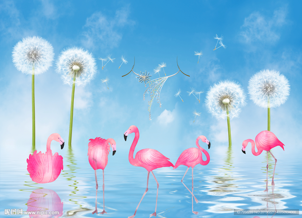 现代火烈鸟背景墙装饰