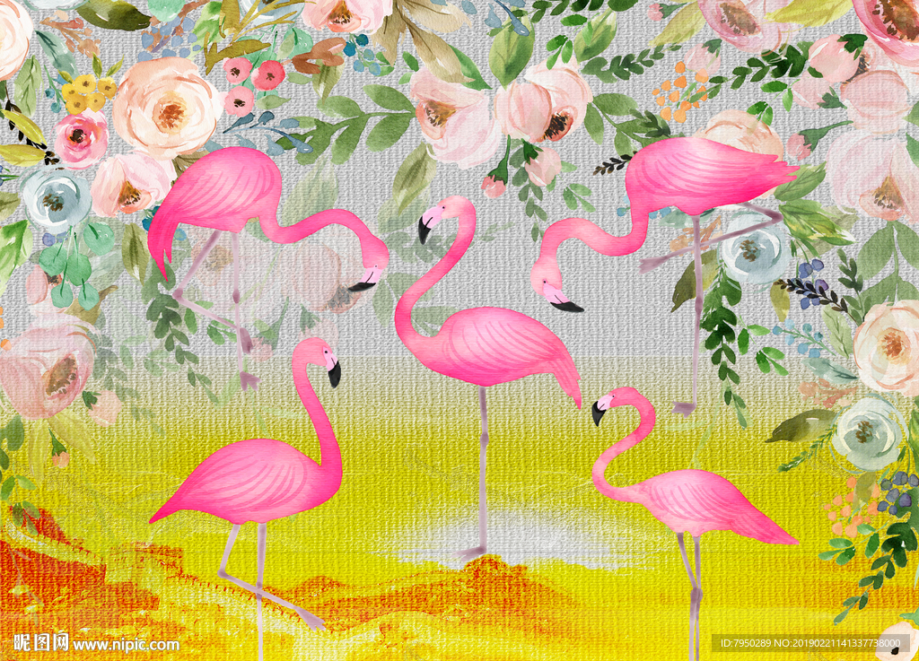 现代火烈鸟背景墙装饰