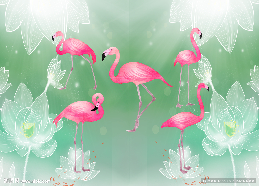 北欧风火烈鸟背景墙