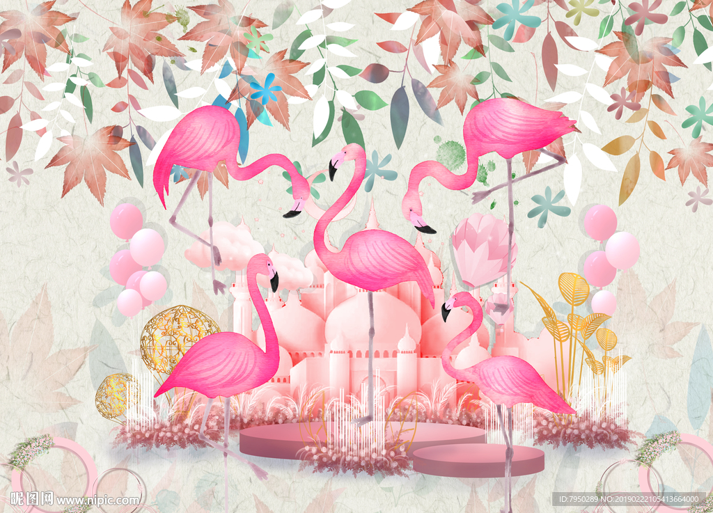 现代火烈鸟背景墙装饰