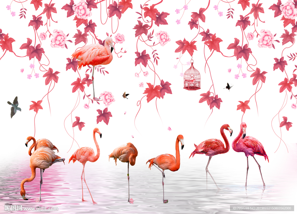 现代简约时尚火烈鸟背景墙