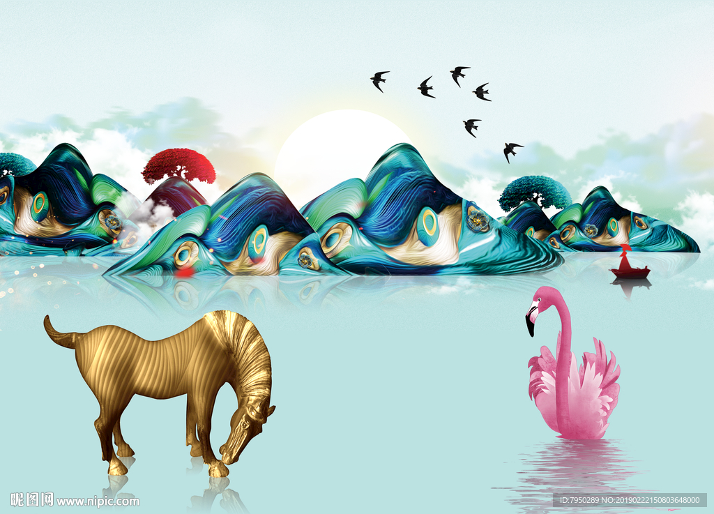 现代简约时尚火烈鸟背景墙