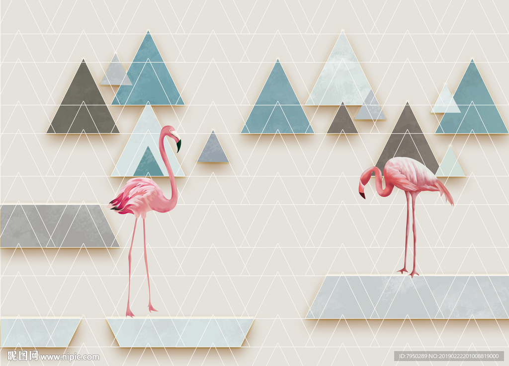 北欧风火烈鸟背景墙