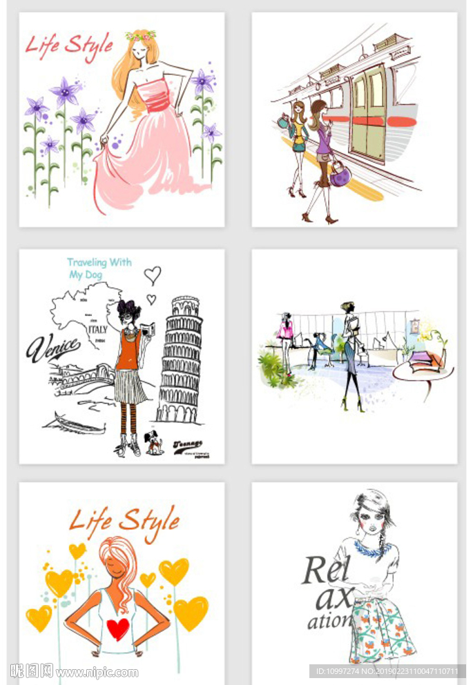 手绘青春美少女素材