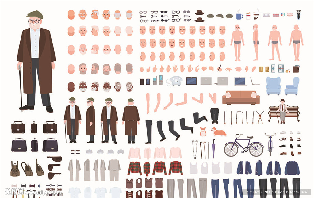 老头卡通人物插画