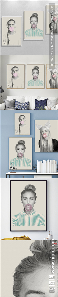 现代水彩手绘泡泡美女装饰画