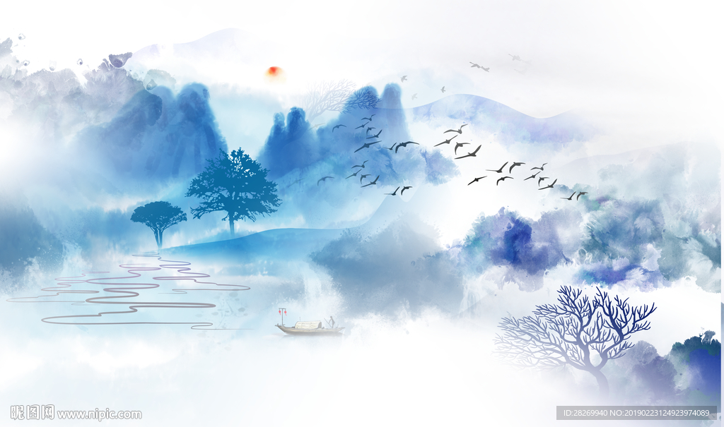 蓝色山水