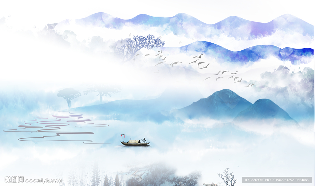 蓝色山水