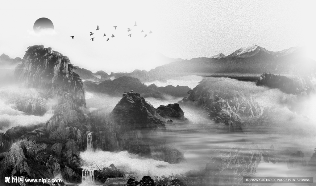 黑白山水画