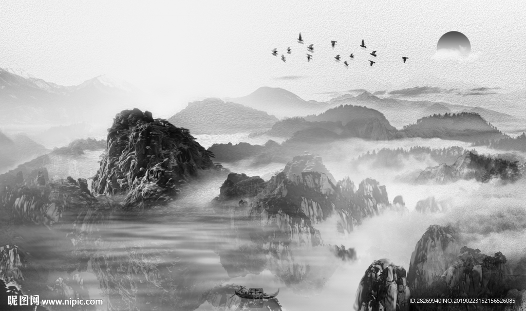 黑白山水画