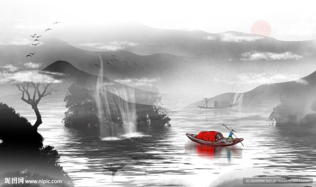 黑白山水画
