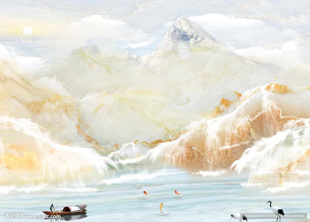 新中式电视背景墙装饰画山水画