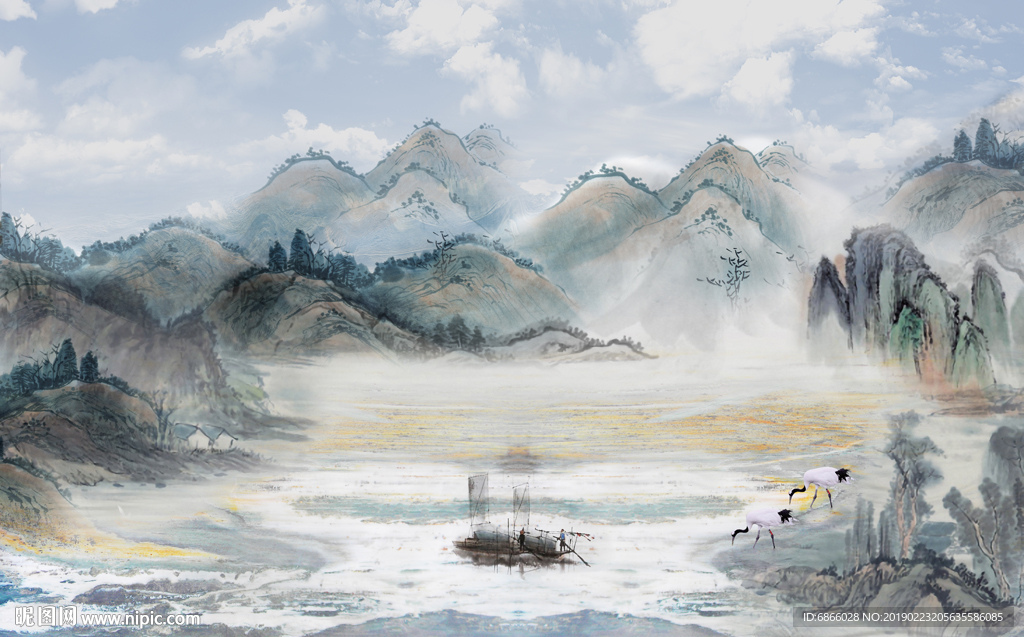 新中式电视背景墙装饰画山水画