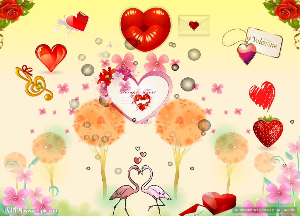 现代简约时尚火烈鸟背景墙