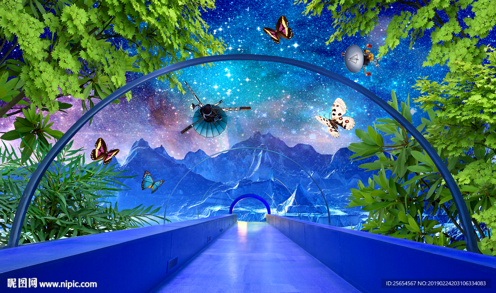太空宇宙走道背景墙