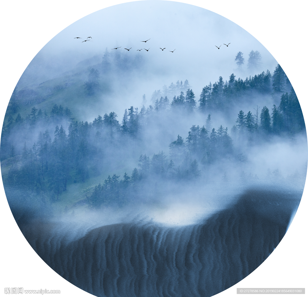 抽象山水画 圆形装饰画