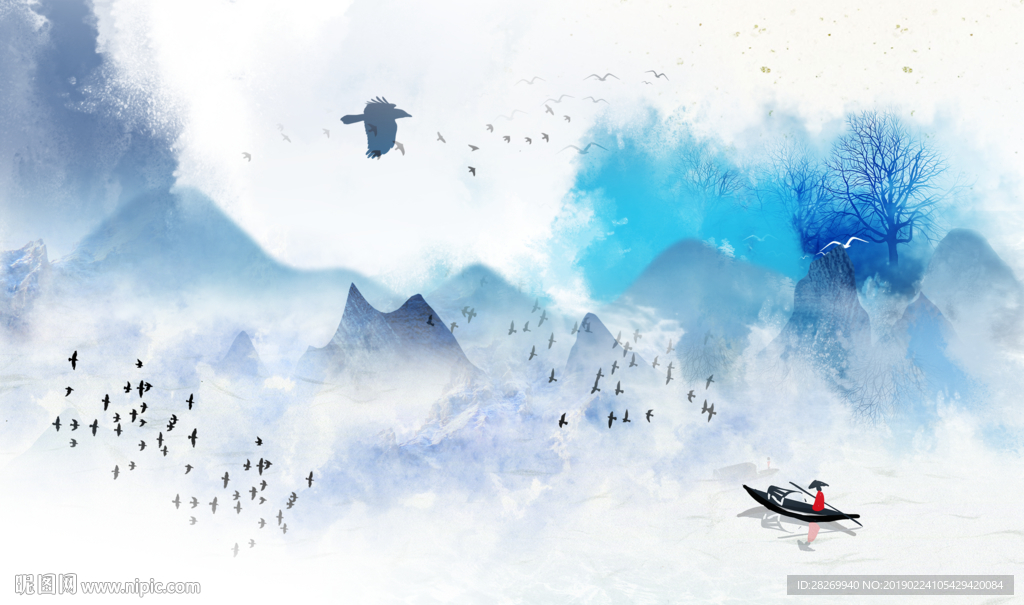 蓝色山水画