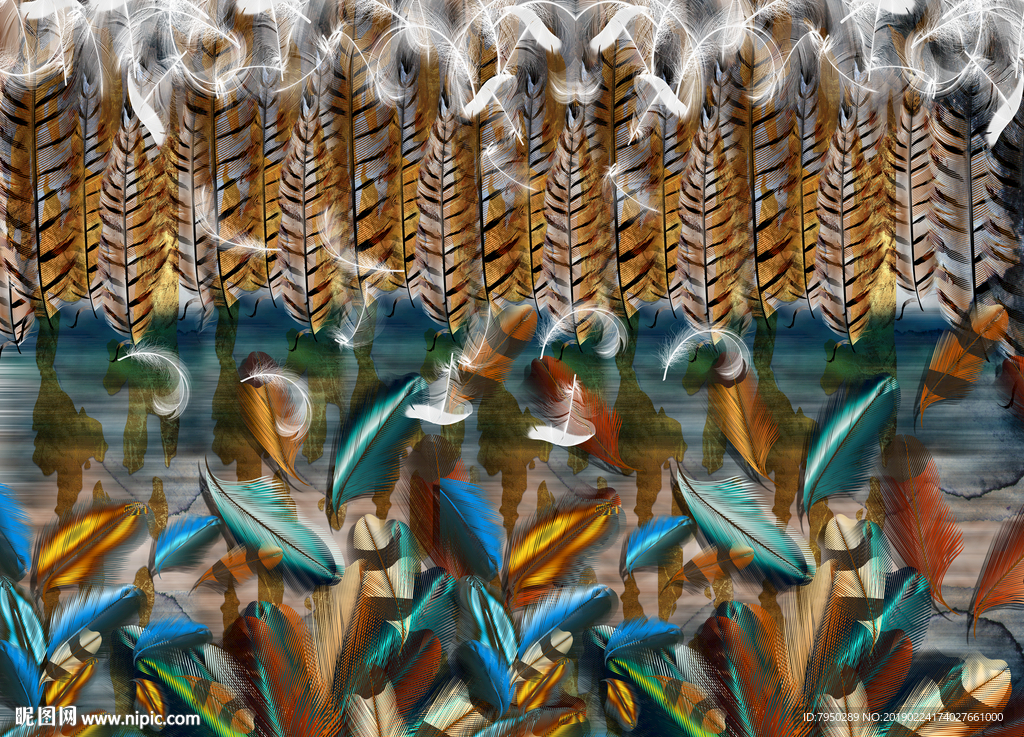 北欧简约羽毛背景墙