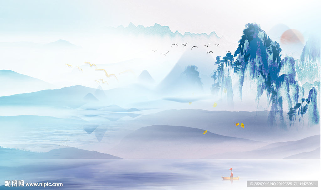 蓝色山水画