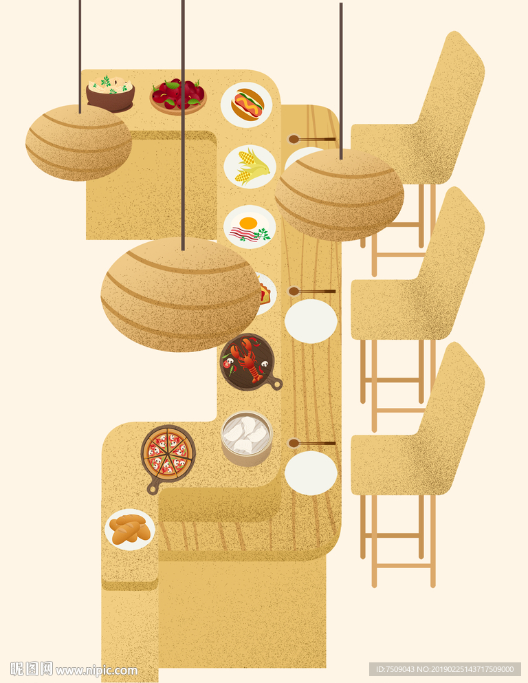 手绘扁平化日式餐厅插画