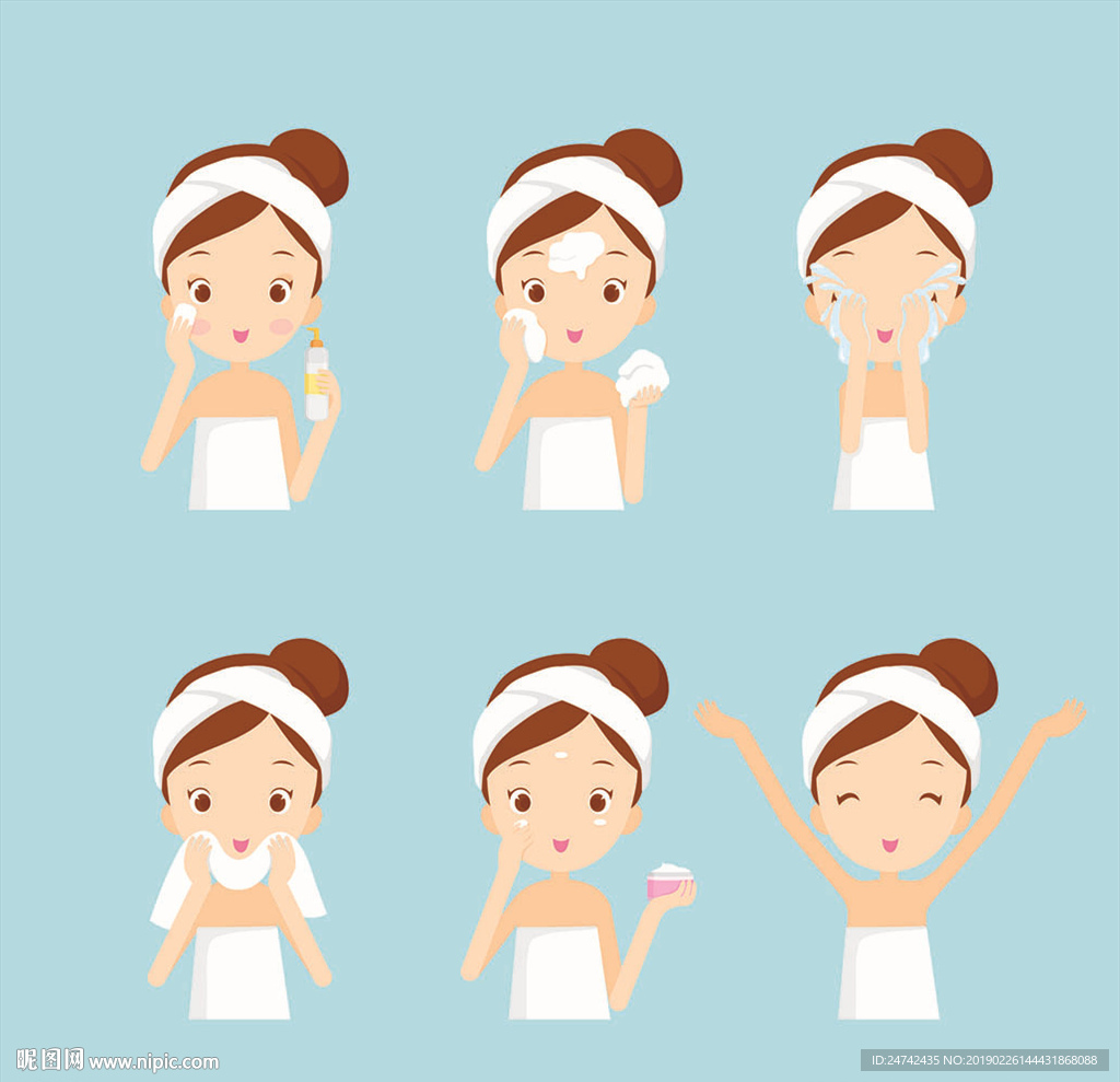 美妆SPA卡通人物插画