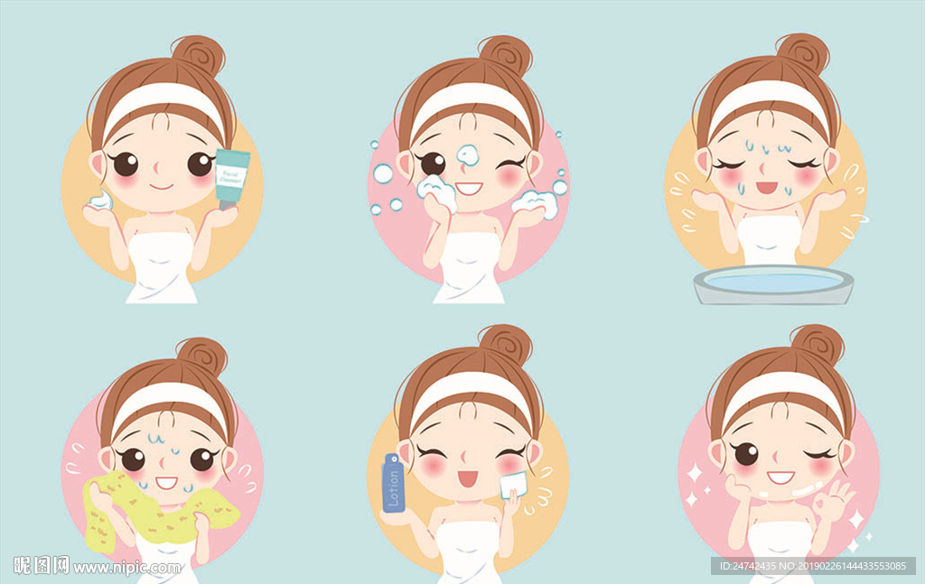 美女化妆卡通人物插画