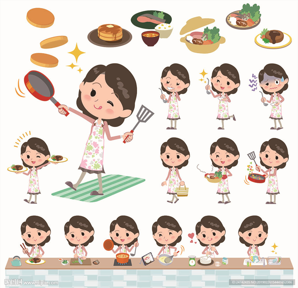 家庭主妇料理卡通人物插画