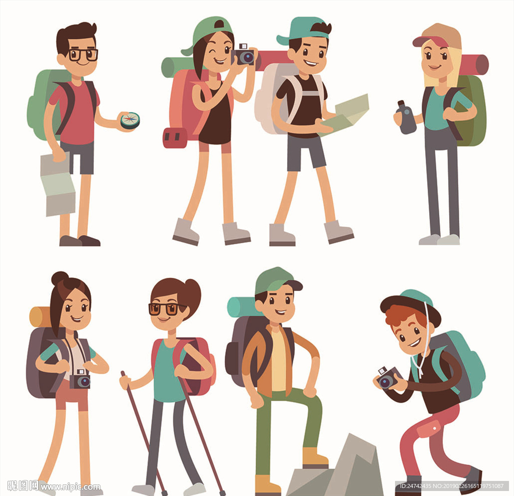 户外旅行卡通人物插画
