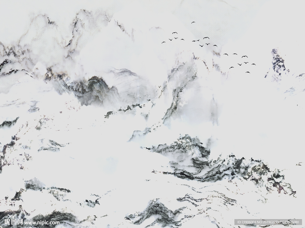 大理石水墨山水画