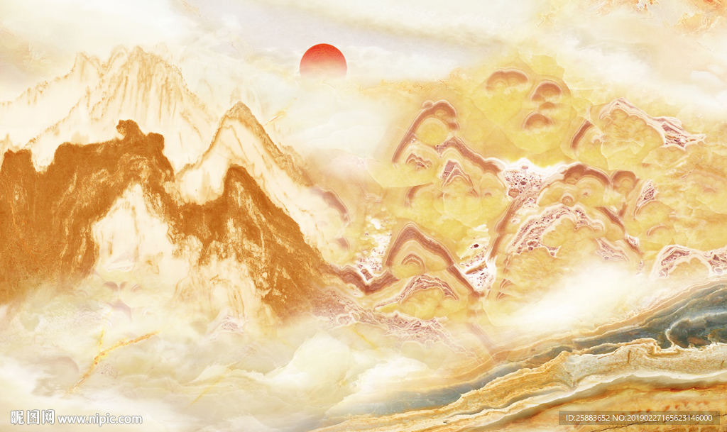 旭日东升大理石电视背景墙