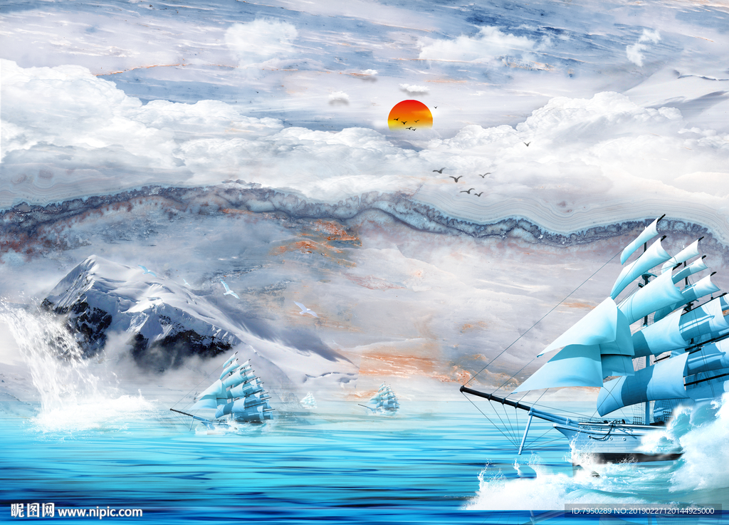 大理石山水流水生财背景墙