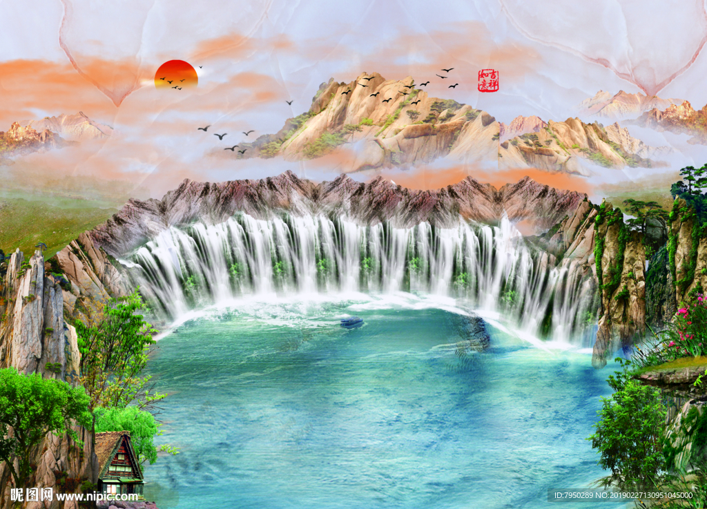 大理石山水背景墙