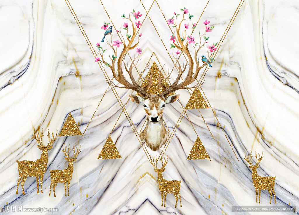 北欧麋鹿背景墙图片