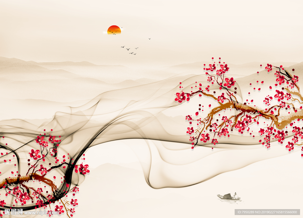 新中式花鸟背景墙