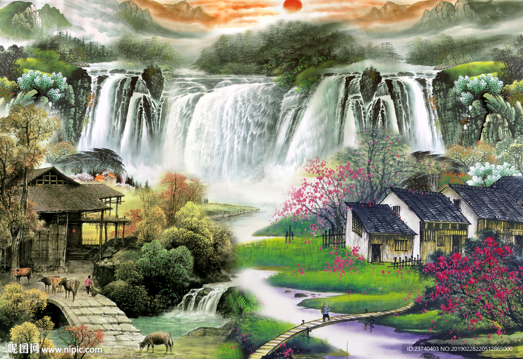 国画山水背景墙