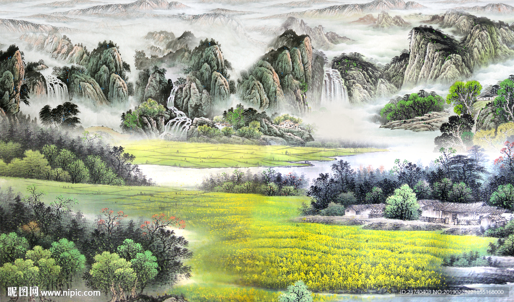 山水国画背景墙