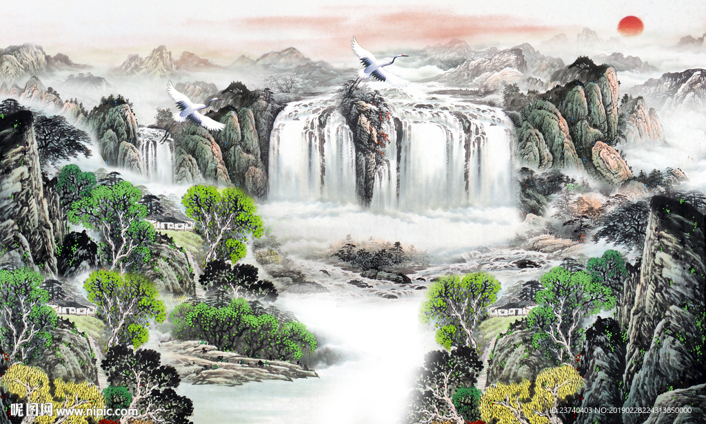 国画山水背景墙