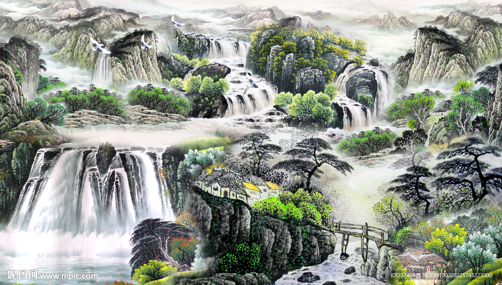 山水国画背景墙