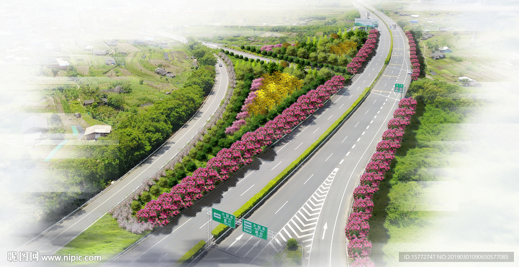 高速公路入城特色绿化效果图