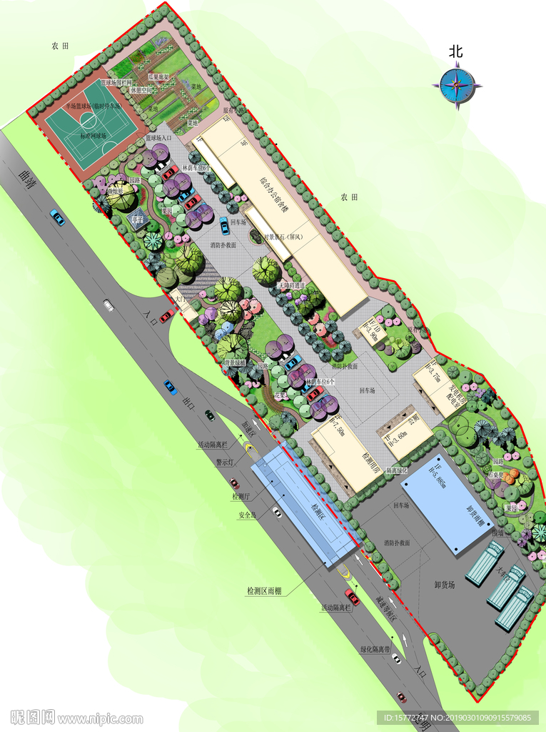 公路检测站景观绿化方案彩色平面